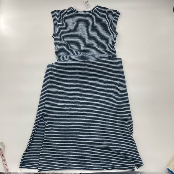 NWT Loft Striped Tie Waist V-Neck Midi Dress - 100% Cotton Blue Neutral - Picture 10 of 12